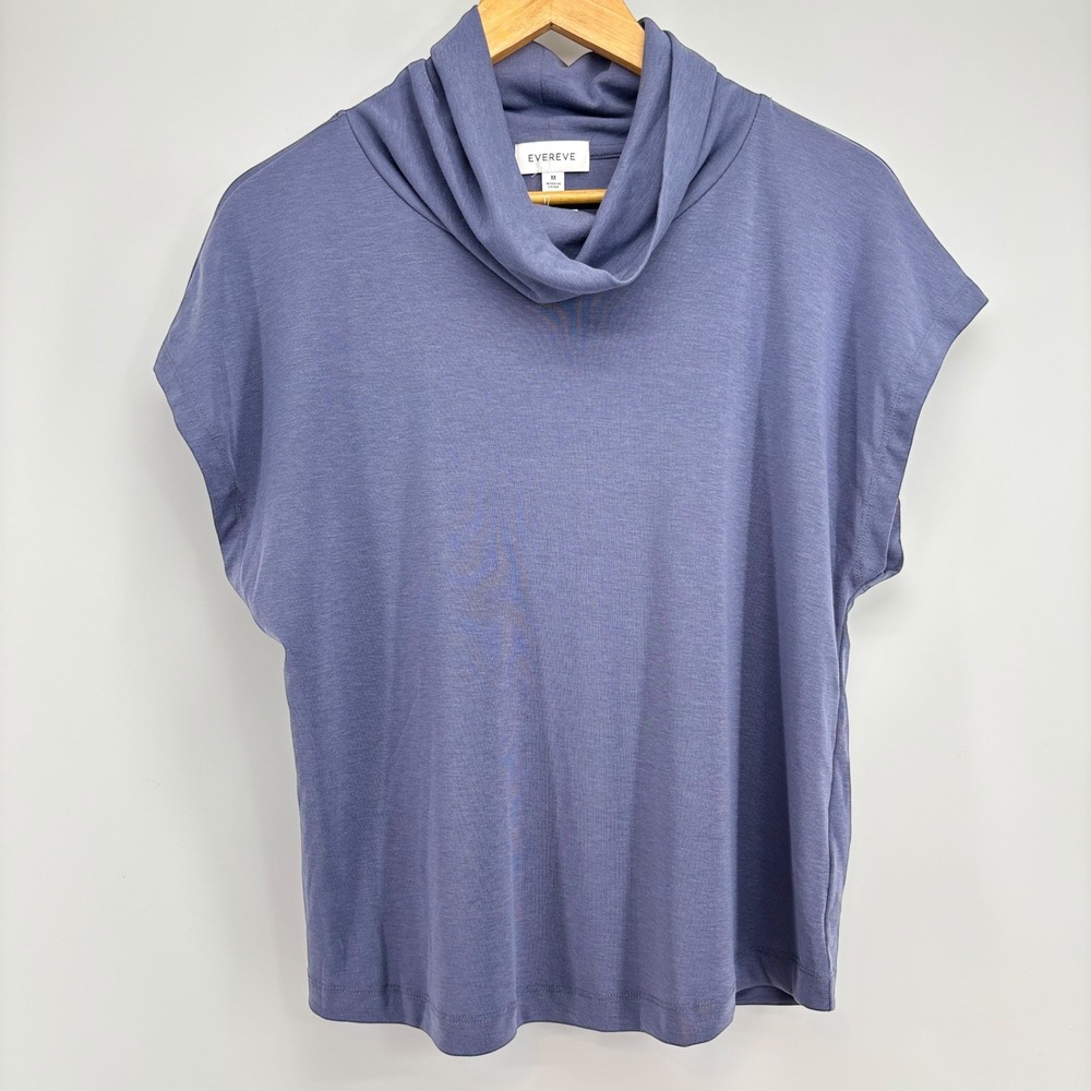 NEW Evereve Gia Cowl Neck Top Blue Lyocell Blend Size M NWT Soft Girl  Relaxed